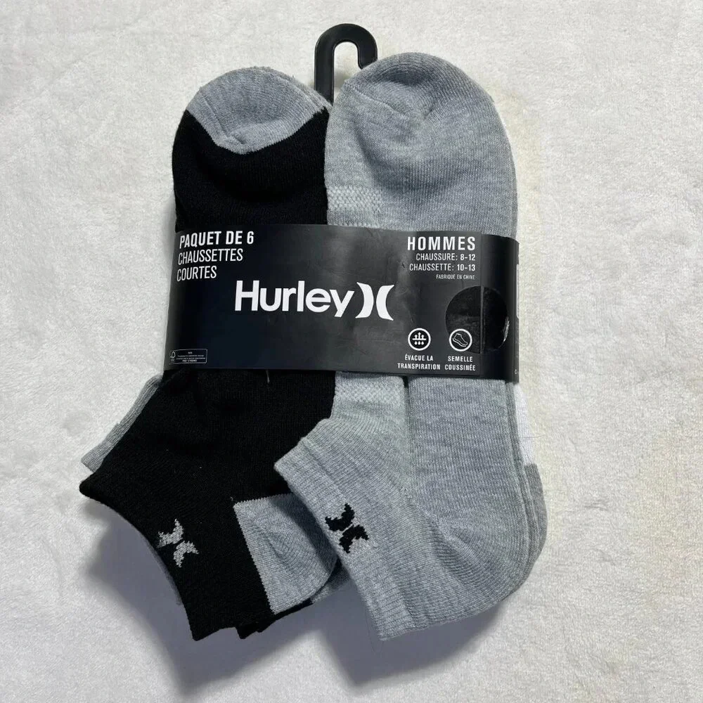 Hurley Mens 6 Pack Low Cut Socks NWT White Gray Black Size 10-13
